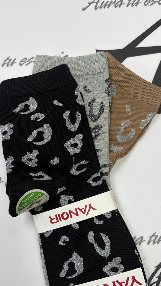 CALCETINES LEOPARDO BRILLO
